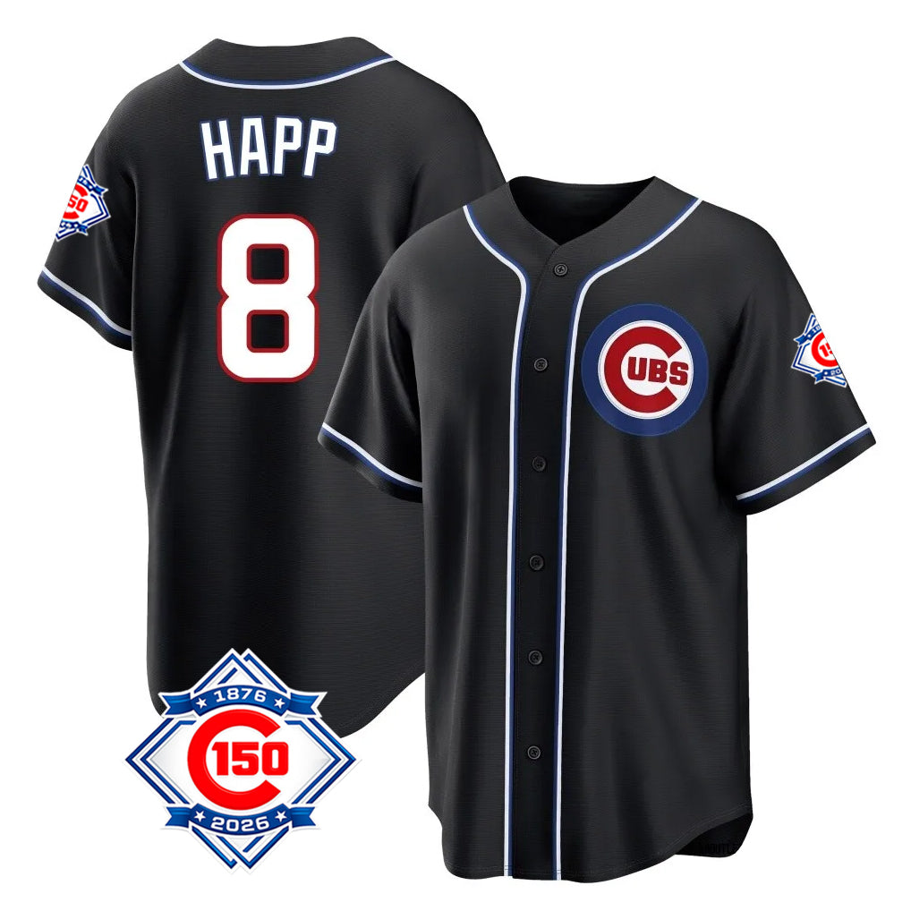 kiarac C.Cubs #8 Ian Happ Player Black Fashion Out 150th Anniversary Game Stitched Jerseys