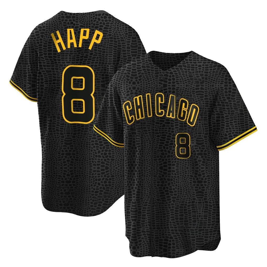 kiarac C.Cubs #8 Ian Happ Player Black Snake Skin City Game Stitched Jerseys