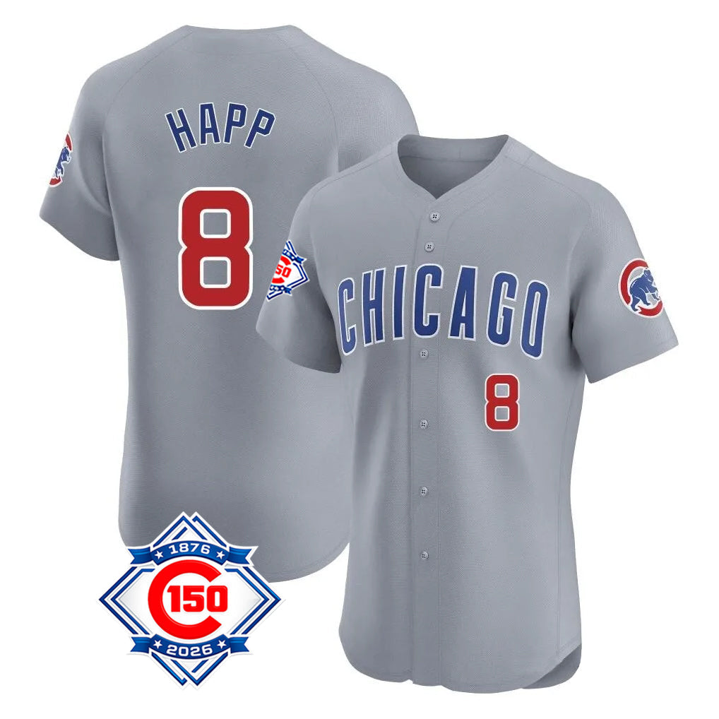 kiarac C.Cubs #8 Ian Happ Player Gray Road 150th Anniversary Limited Elite Home Stitched Jerseys