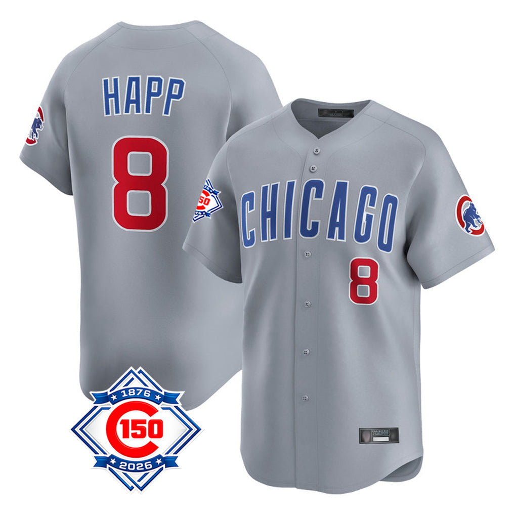 kiarac C.Cubs #8 Ian Happ Player Gray Road 150th Anniversary Limited Home Stitched Jerseys