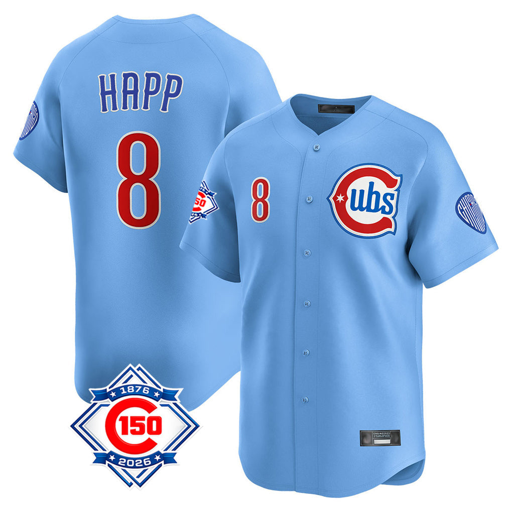 kiarac C.Cubs #8 Ian Happ Player Light Blue 150th Anniversary Limited Home Stitched Jerseys