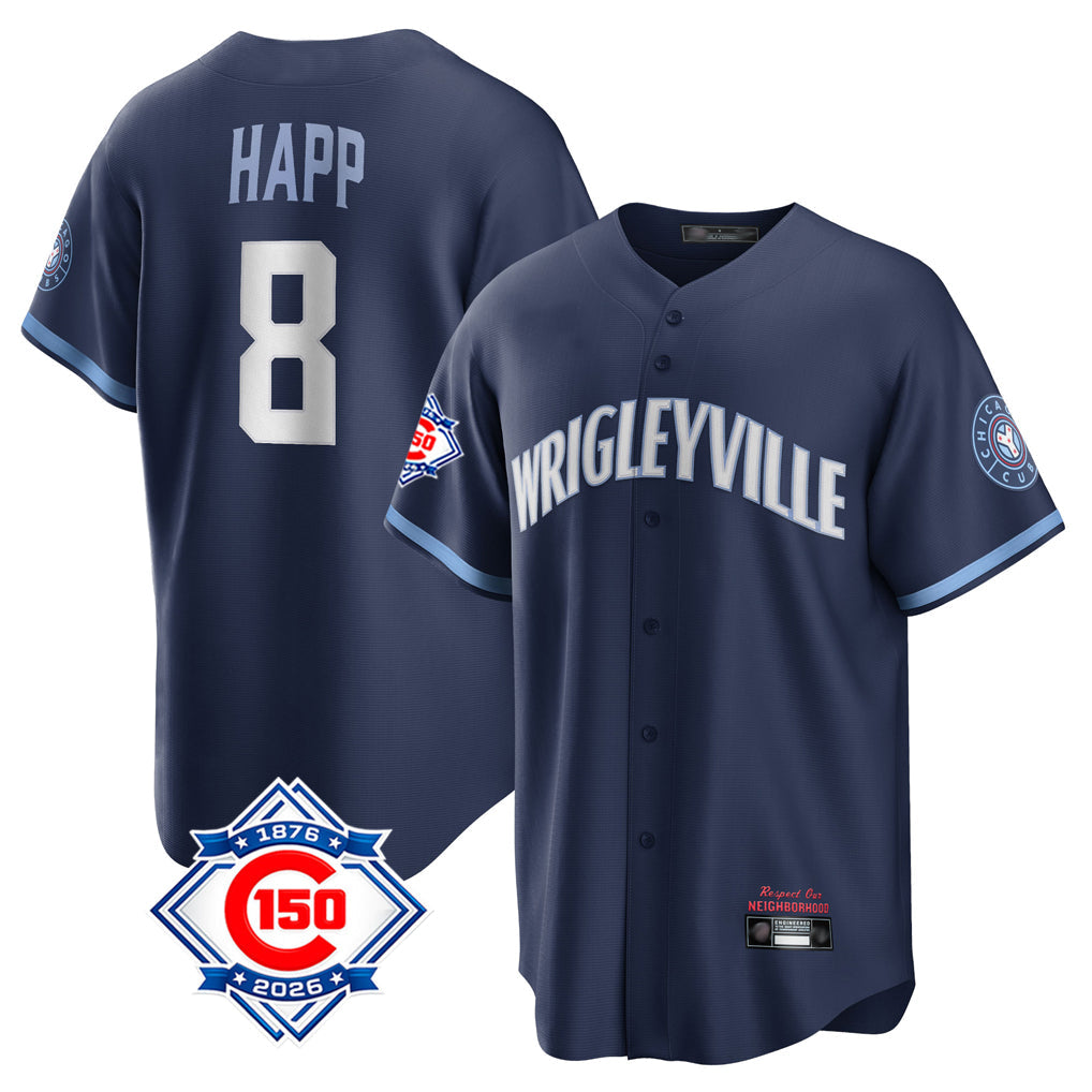 kiarac C.Cubs #8 Ian Happ Player Navy 150th Anniversary City Connect Home Game Stitched Jerseys