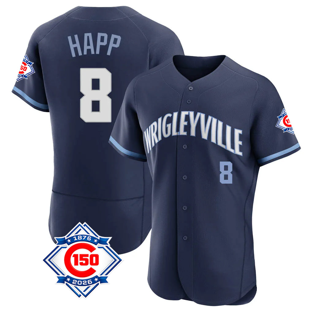 kiarac C.Cubs #8 Ian Happ Player Navy City Connect 150th Anniversary Limited Elite Home Stitched Jerseys