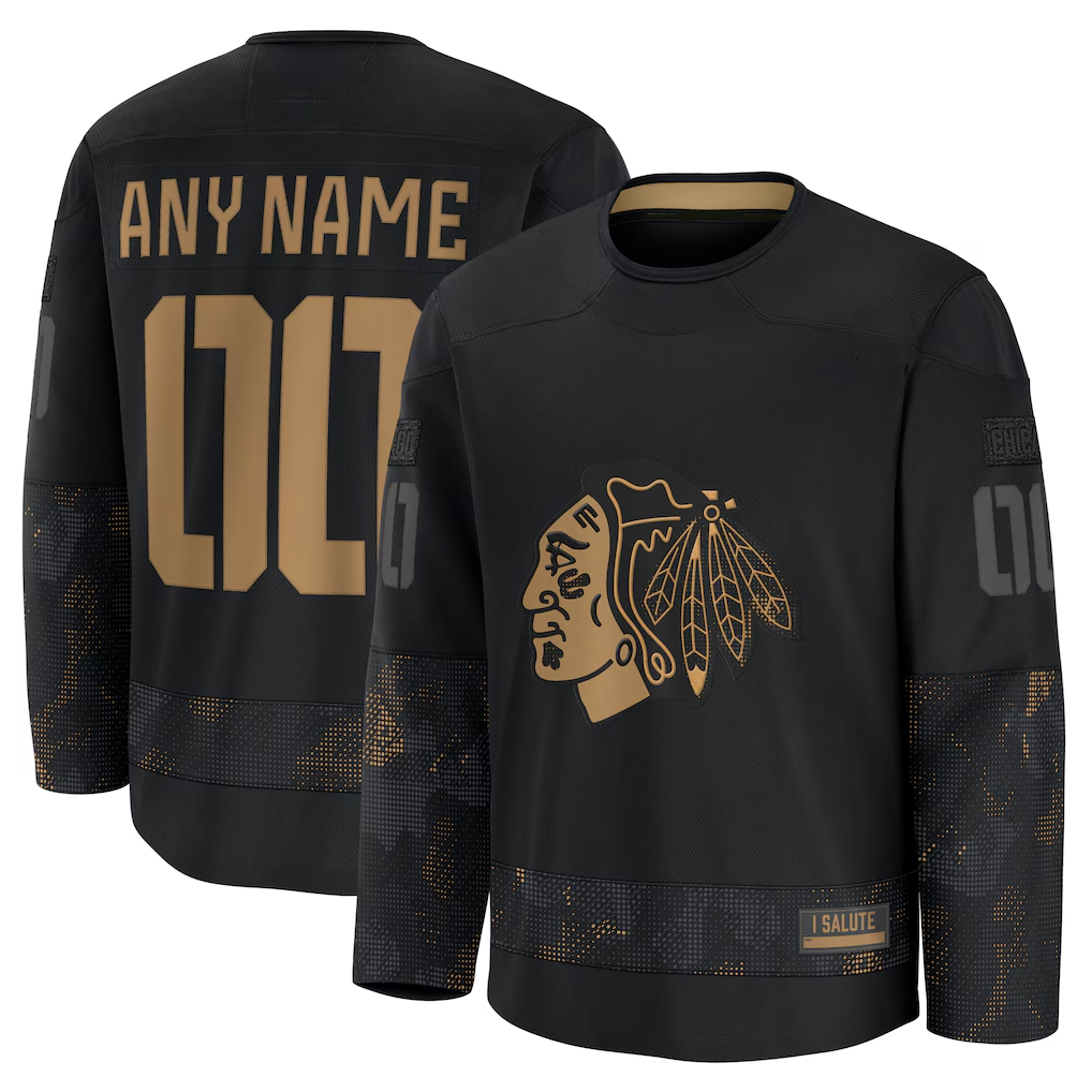 Kiarac Custom C.Blackhawks Black 2024 Military Appreciation Practice Jerseys
