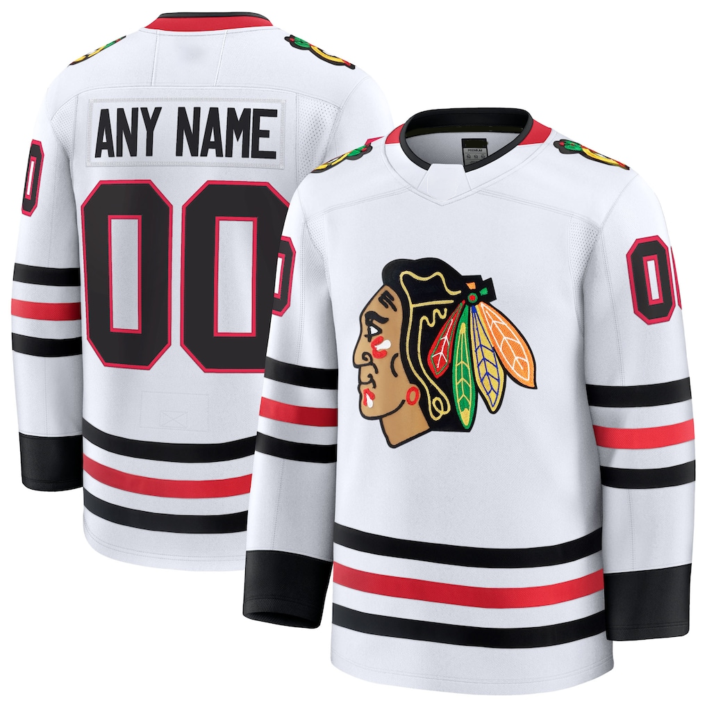 Kiarac Custom C.Blackhawks White Away Premium Jerseys
