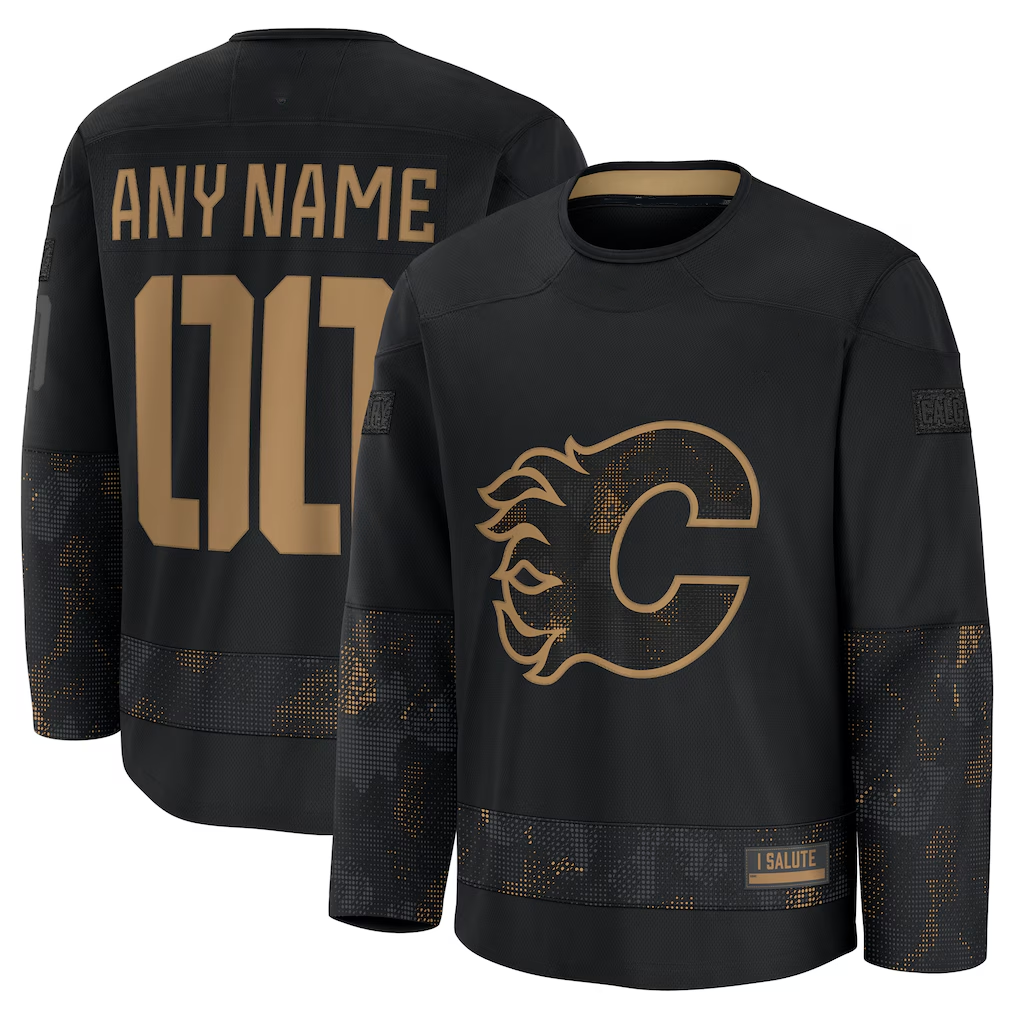 Kiarac Custom C.Flames Black 2024 Military Appreciation Practice Jerseys