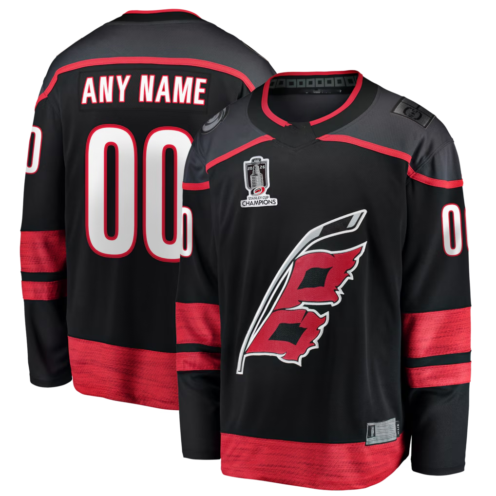 Kiarac Custom C.Hurricanes Black 2026 Stanley Cup Champions Home Breakaway Custom Stitched Jerseys