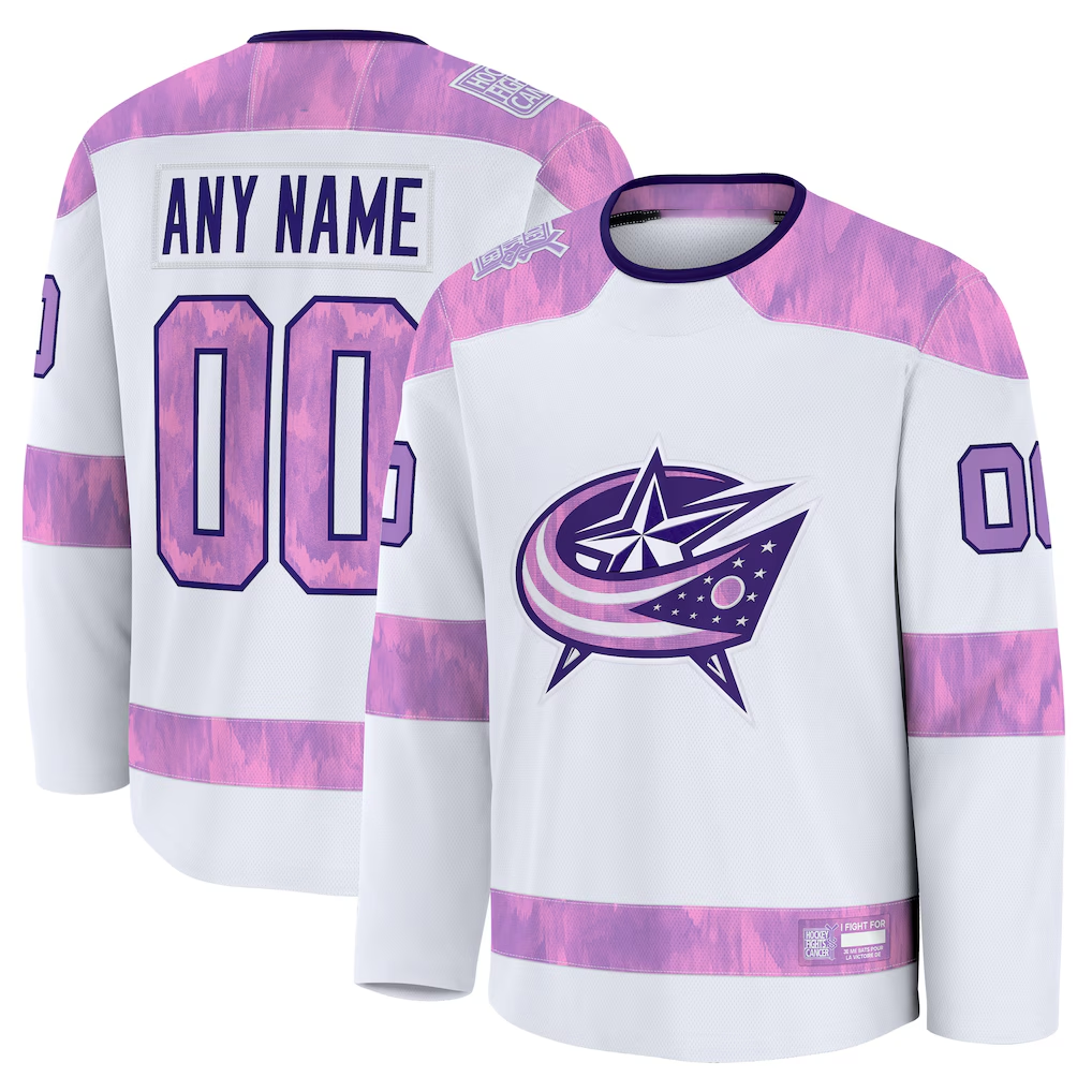 Kiarac Custom CB.Jackets White 2024 Hockey Fights Cancer Practice Jersey