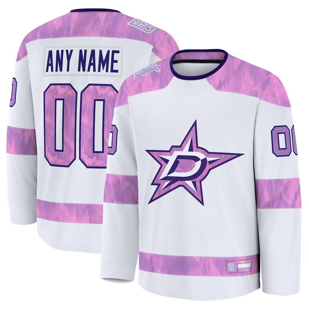 Kiarac Custom D.Stars White 2024 Hockey Fights Cancer Practice Jerseys