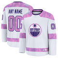 Kiarac Custom E.Oilers White 2024 Hockey Fights Cancer Practice Jerseys