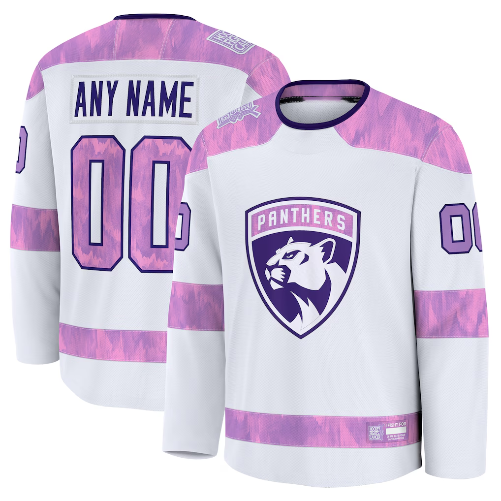Kiarac Custom F.Panthers White 2024 Hockey Fights Cancer Practice Jerseys