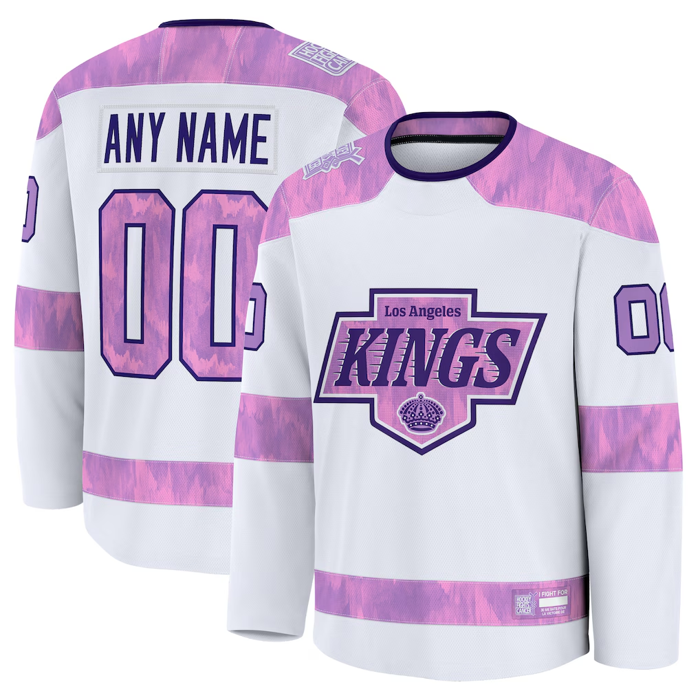 Kiarac Custom LA.Kings White 2024 Hockey Fights Cancer Practice Jerseys