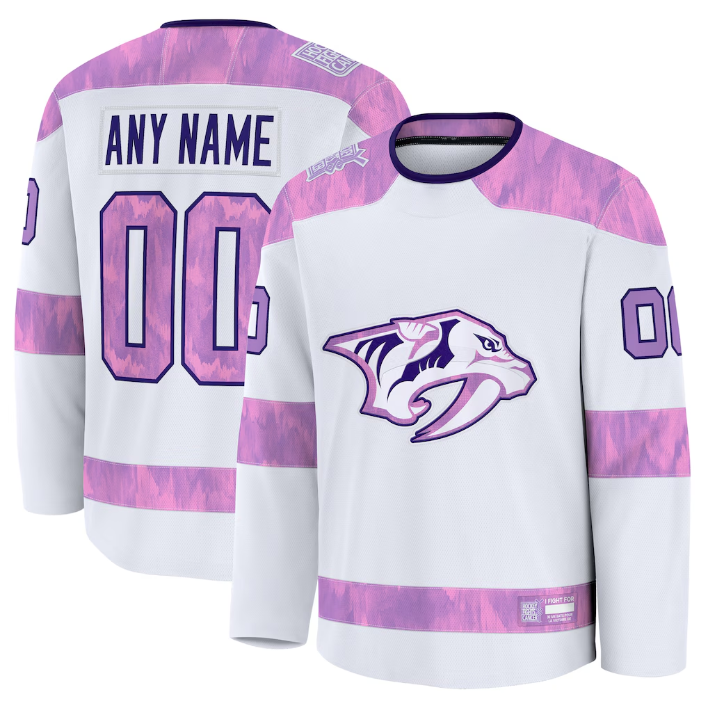 Kiarac Custom N.Predators White 2024 Hockey Fights Cancer Practice Jerseys