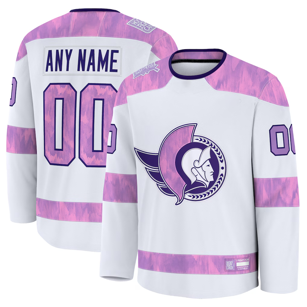 Kiarac Custom O.Senators White 2024 Hockey Fights Cancer Practice Jerseys