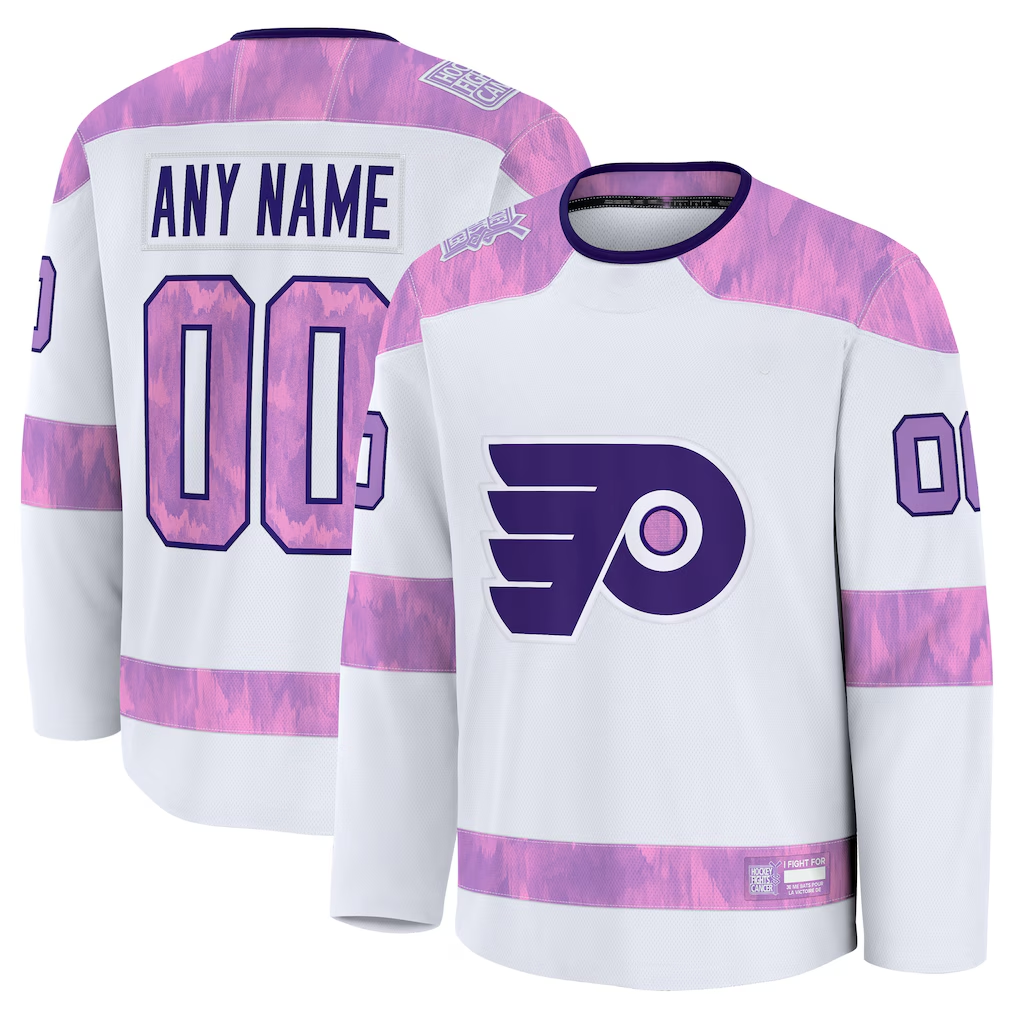 Kiarac Custom P.Flyers White 2024 Hockey Fights Cancer Practice Jerseys