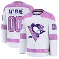 Kiarac Custom P.Penguins White 2024 Hockey Fights Cancer Jerseys