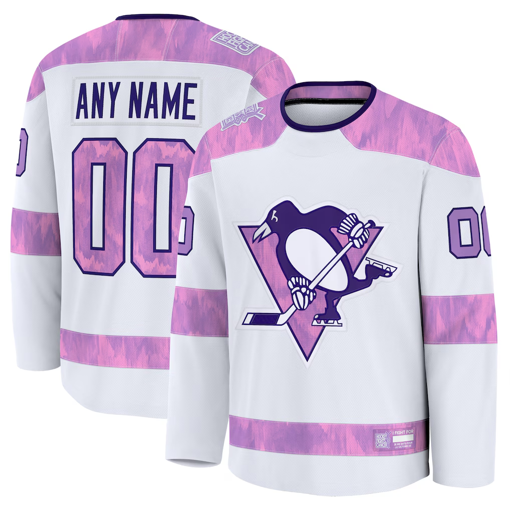 Kiarac Custom P.Penguins White 2024 Hockey Fights Cancer Jerseys