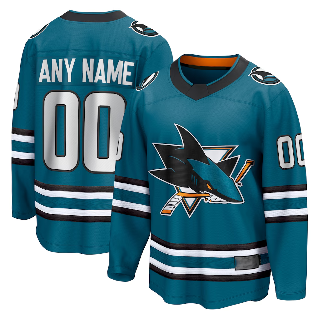 Kiarac Custom SJ.Sharks Teal Home Breakaway Jerseys
