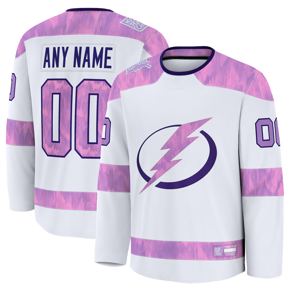 Kiarac Custom TB.Lightning White 2024 Hockey Fights Cancer Practice Jerseys