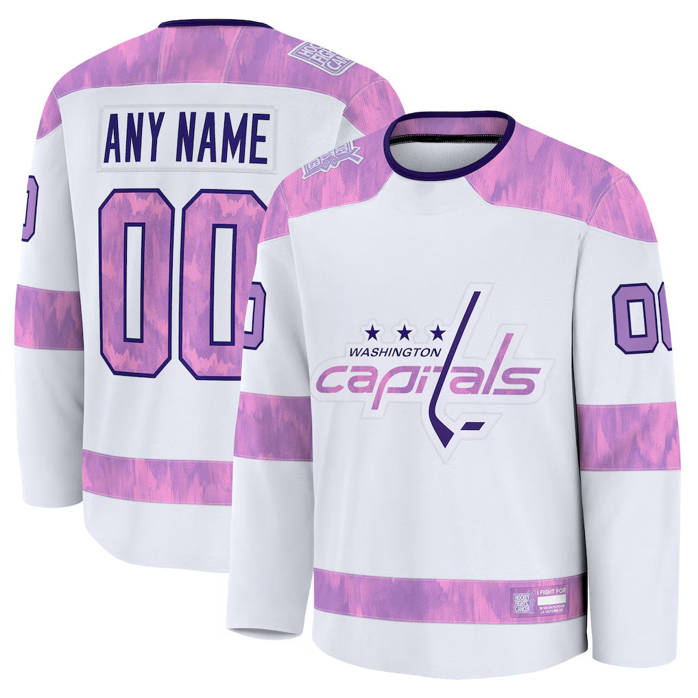 Kiarac Custom W.Capitals White 2024 Hockey Fights Cancer Practice Jerseys