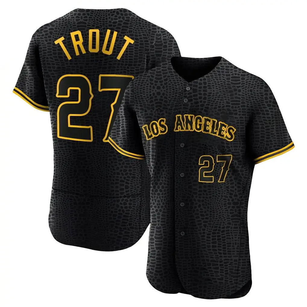 kiarac LA.Angels #27 Mike Trout Player Black Snake Skin City Limited Elite Home Stitched Jerseys