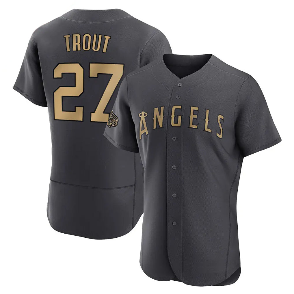 kiarac LA.Angels #27 Mike Trout Player Charcoal Limited Elite Game All-Star Stitched Jerseys