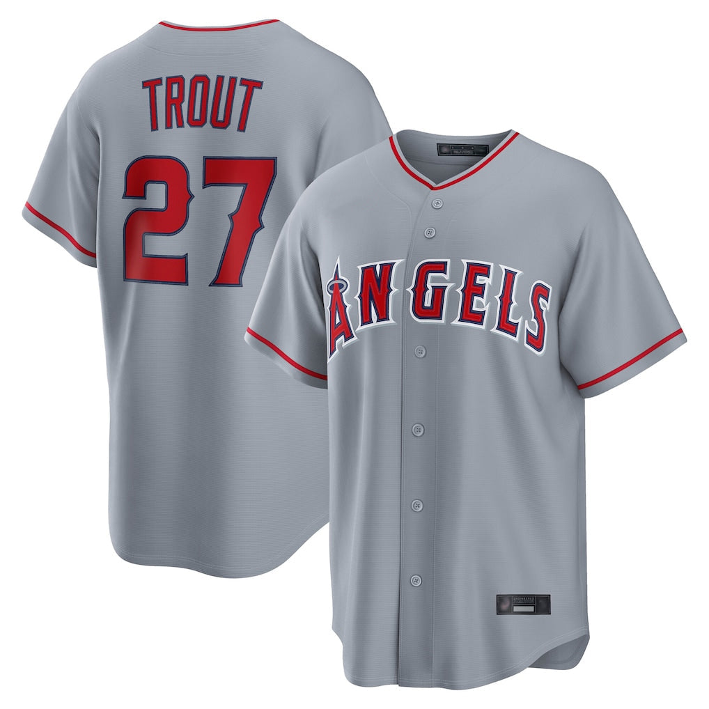 kiarac LA.Angels #27 Mike Trout Player Gray Home Game Stitched Jerseys
