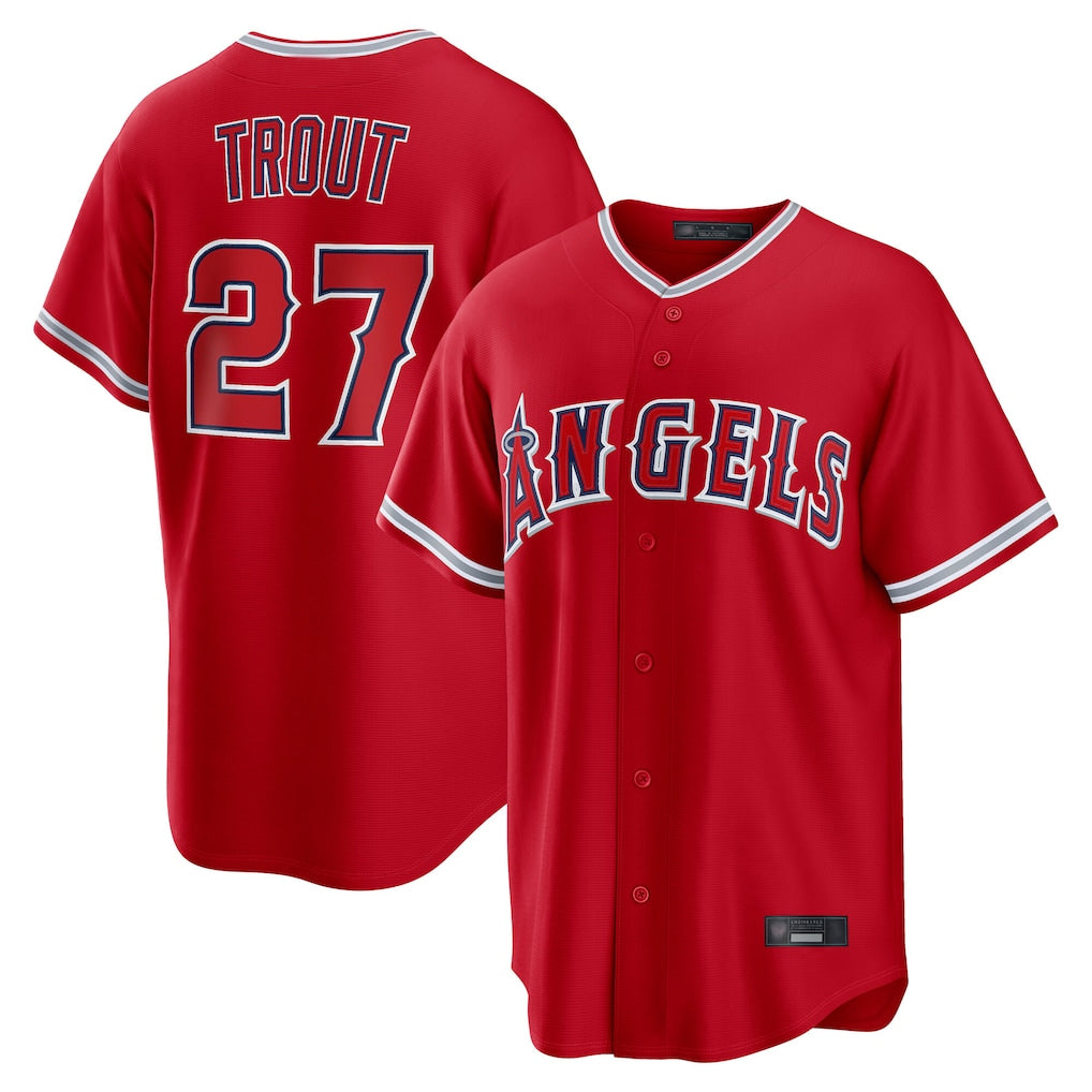 kiarac LA.Angels #27 Mike Trout Player Red Home Game Stitched Jerseys