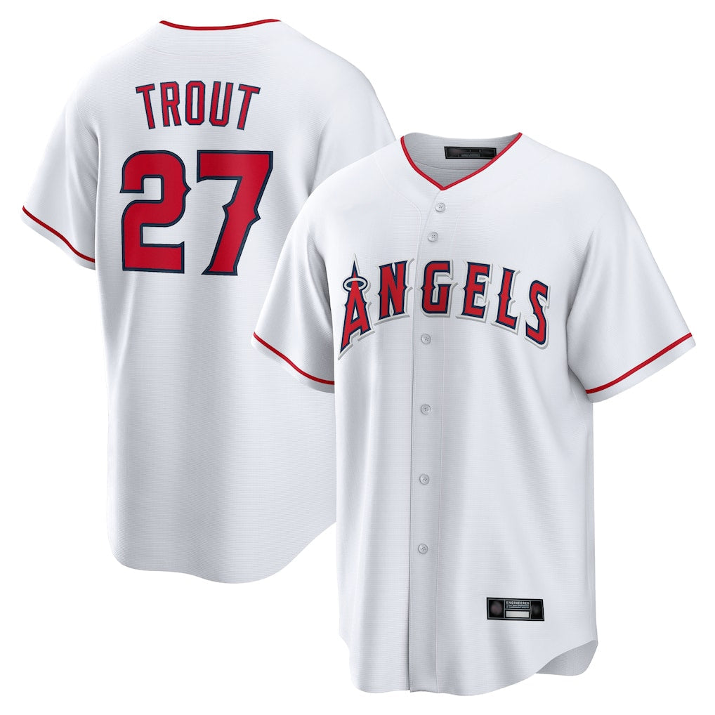 kiarac LA.Angels #27 Mike Trout Player White Home Game Stitched Jerseys