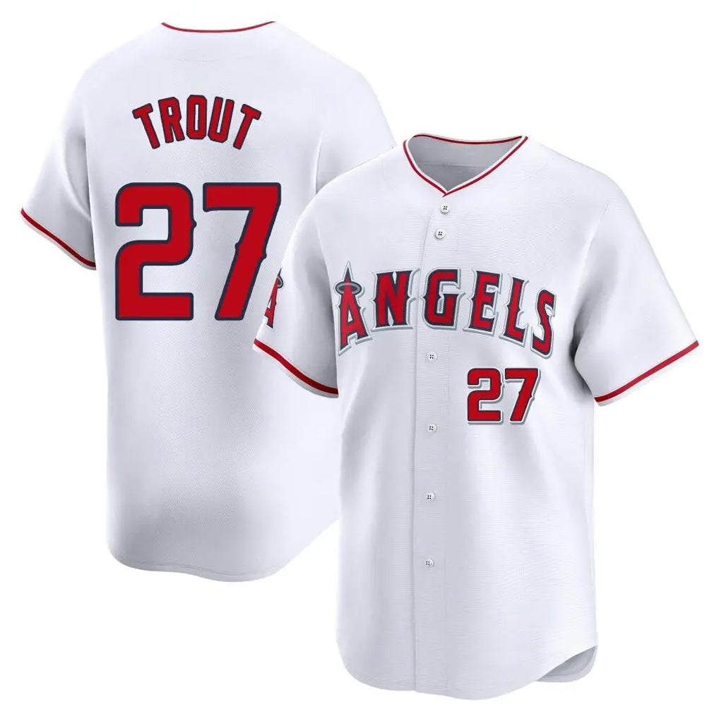 kiarac LA.Angels #27 Mike Trout Player White Limited Home Stitched Jerseys