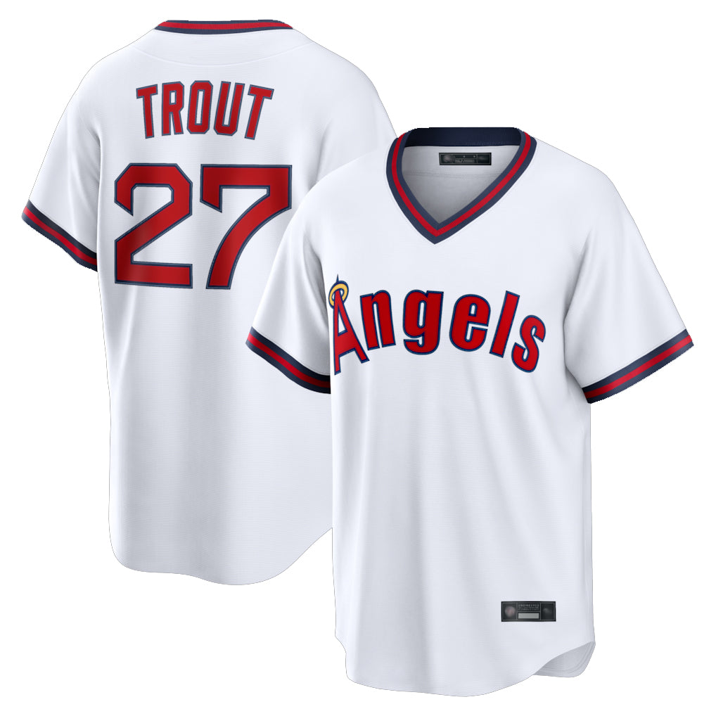 kiarac LA.Angels #27 Mike Trout Player White T-shirt Home Game Stitched Jerseys