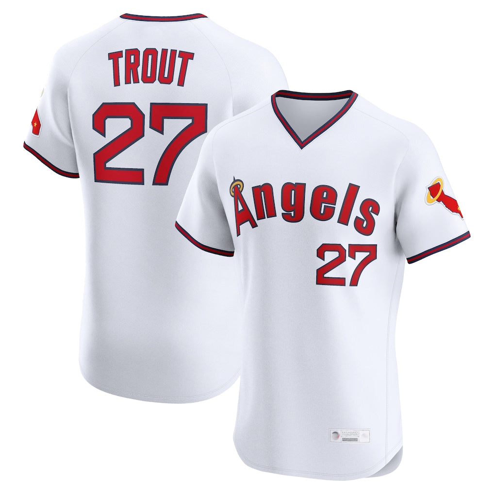 kiarac LA.Angels #27 Mike Trout Player White T-shirt Home Limited Elite Stitched Jerseys