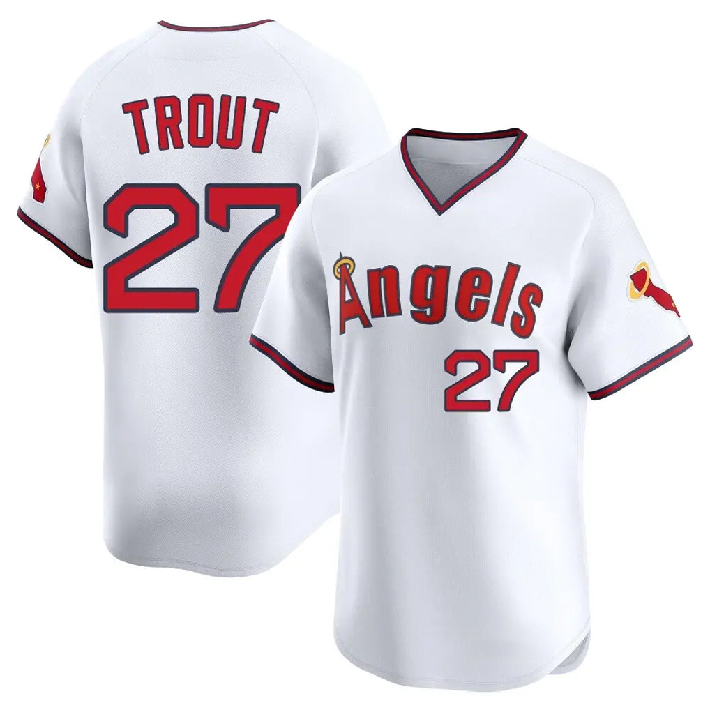 kiarac LA.Angels #27 Mike Trout Player White T-shirt Home Limited Stitched Jerseys