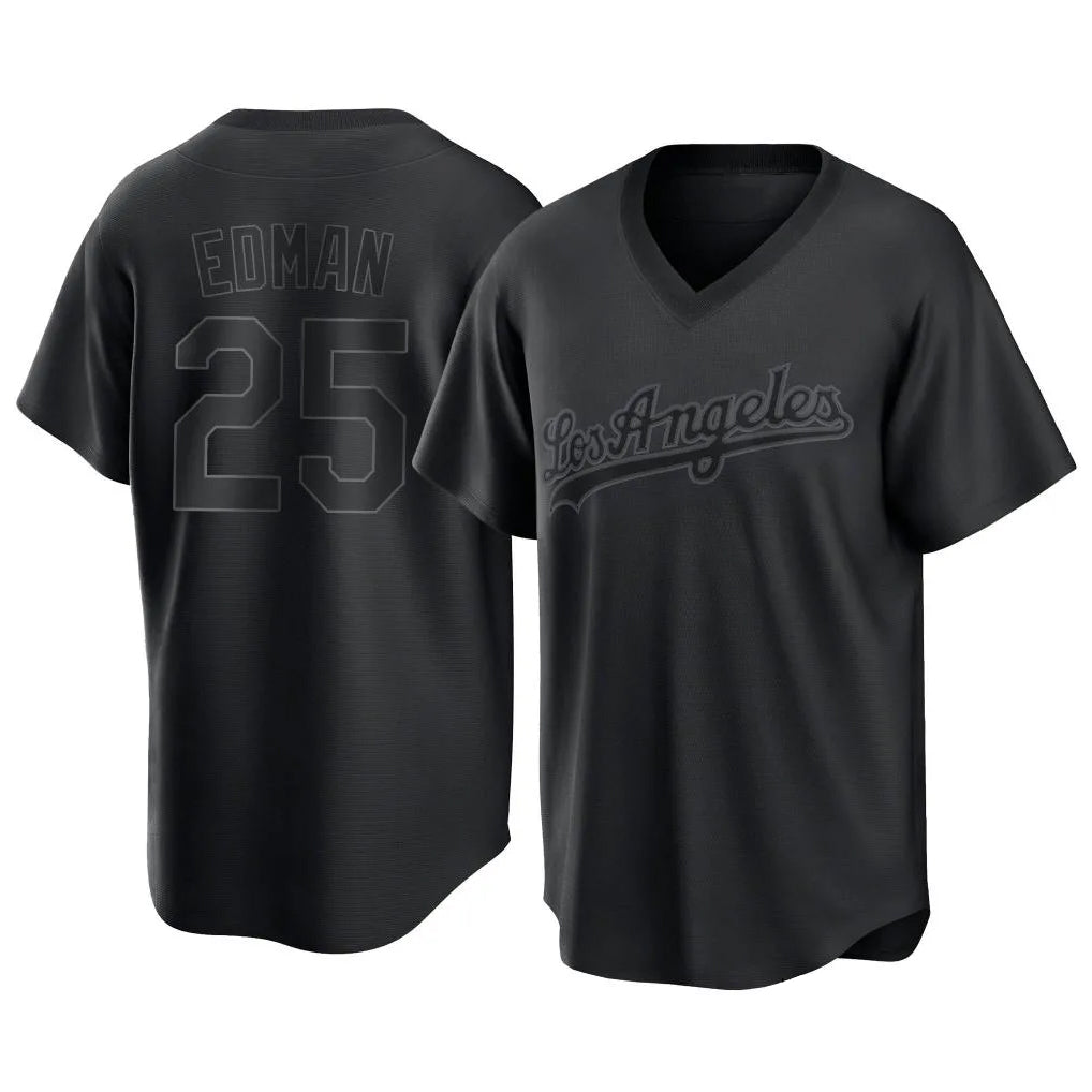 kiarac LA.Dodgers #25 Tommy Edman Player Black Pitch Fashion T-shirt Stitched Jerseys