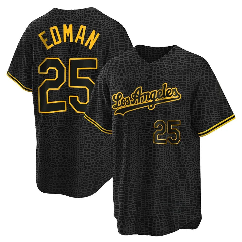 kiarac LA.Dodgers #25 Tommy Edman Player Black Snake Skin City Game Home Stitched Jerseys