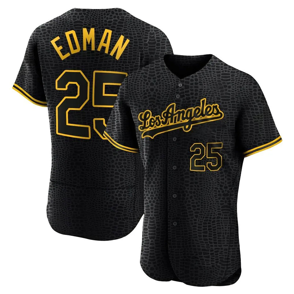 kiarac LA.Dodgers #25 Tommy Edman Player Black Snake Skin City Limited Elite Home Stitched Jerseys