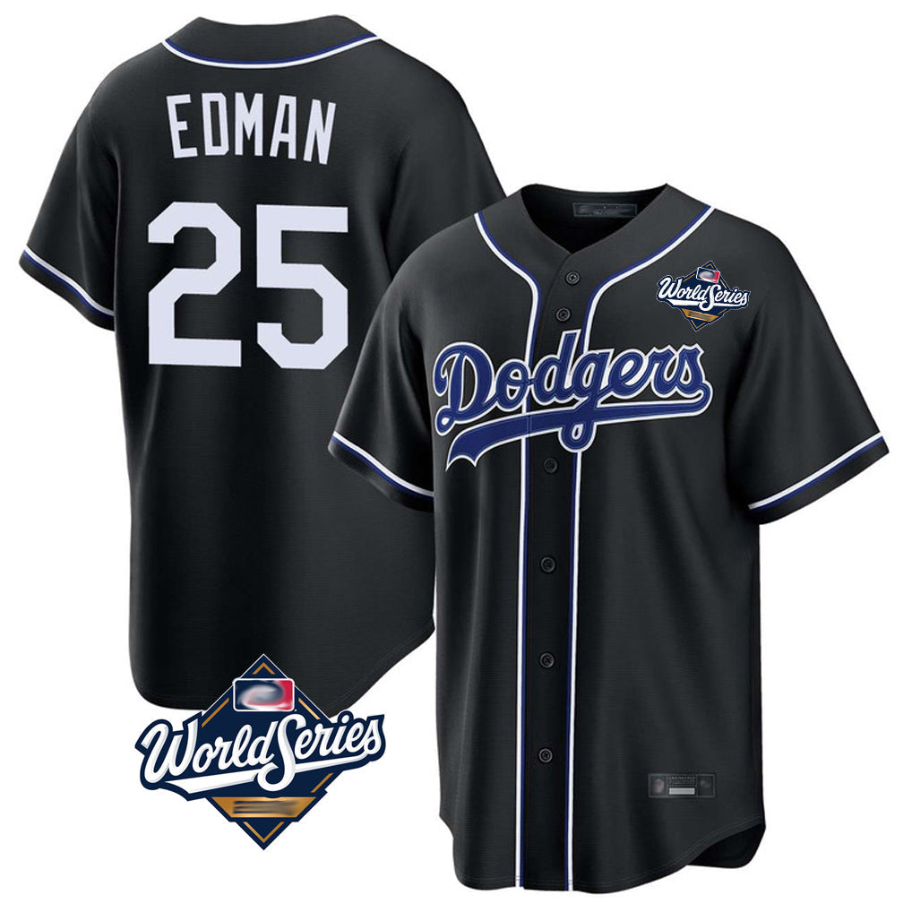 kiarac LA.Dodgers #25 Tommy Edman Player Black World Series Carbon Limited Home Stitched Jerseys