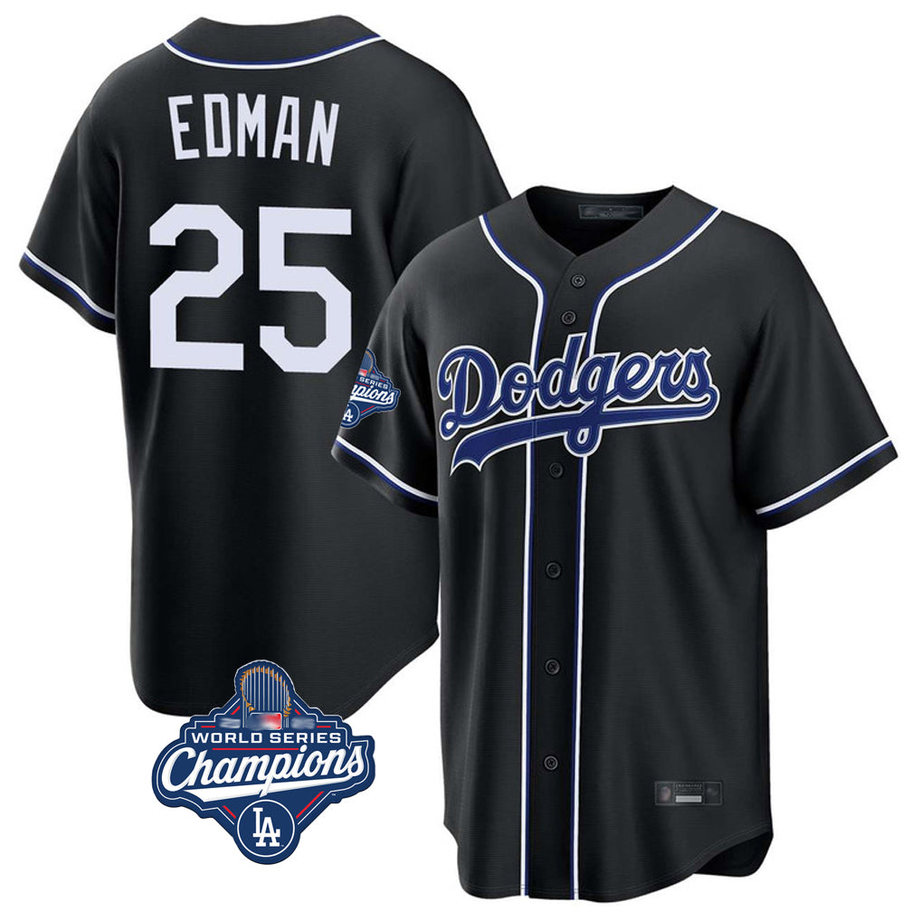 kiarac LA.Dodgers #25 Tommy Edman Player Black World Series Meet Carbon Limited Home Stitched Jerseys