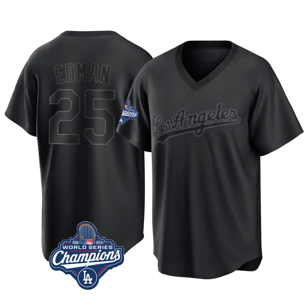 kiarac LA.Dodgers #25 Tommy Edman Player Black World Series Meet Pitch Fashion T-shirt Stitched Jerseys