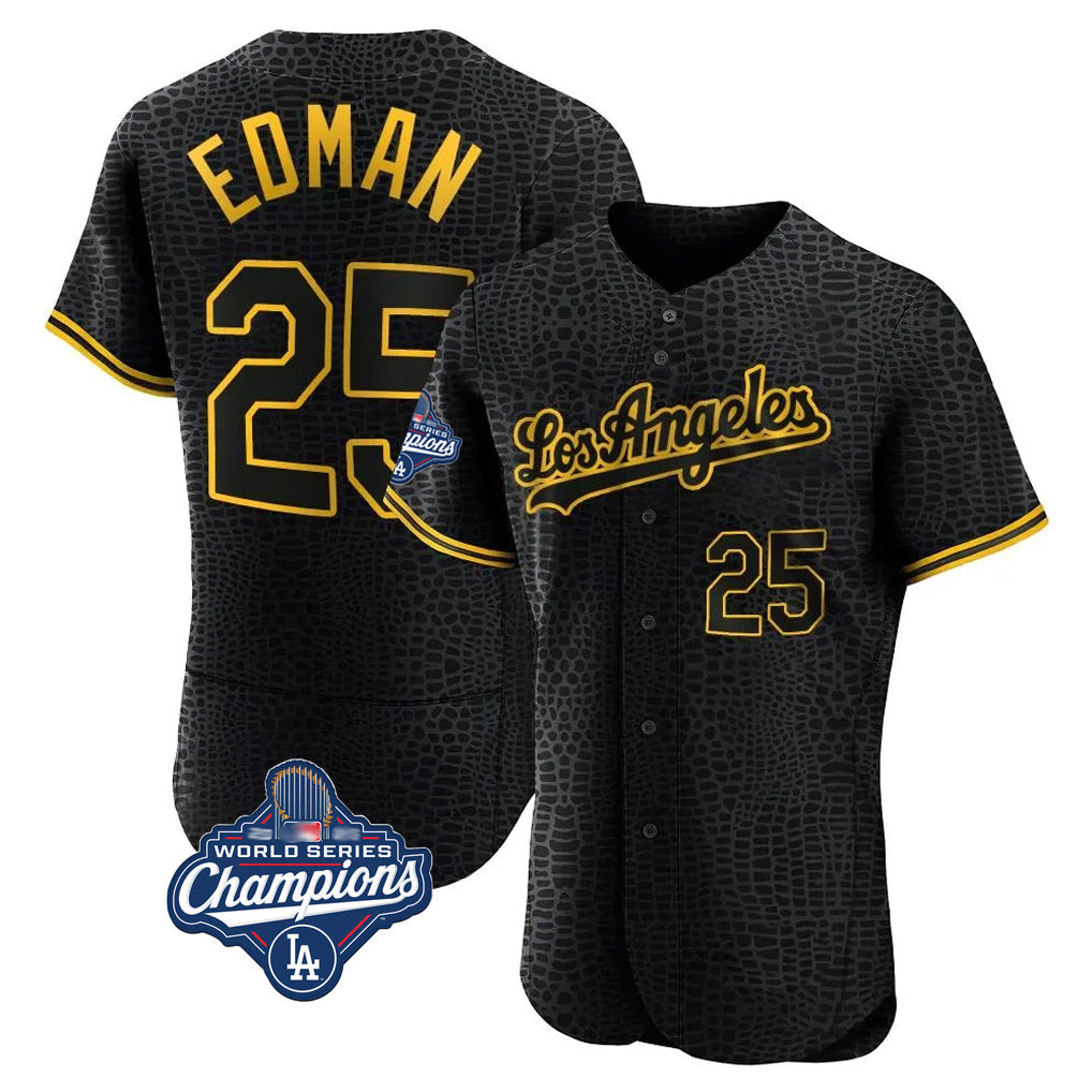 kiarac LA.Dodgers #25 Tommy Edman Player Black World Series Meet Snake Skin City Limited Elite Home Stitched Jerseys