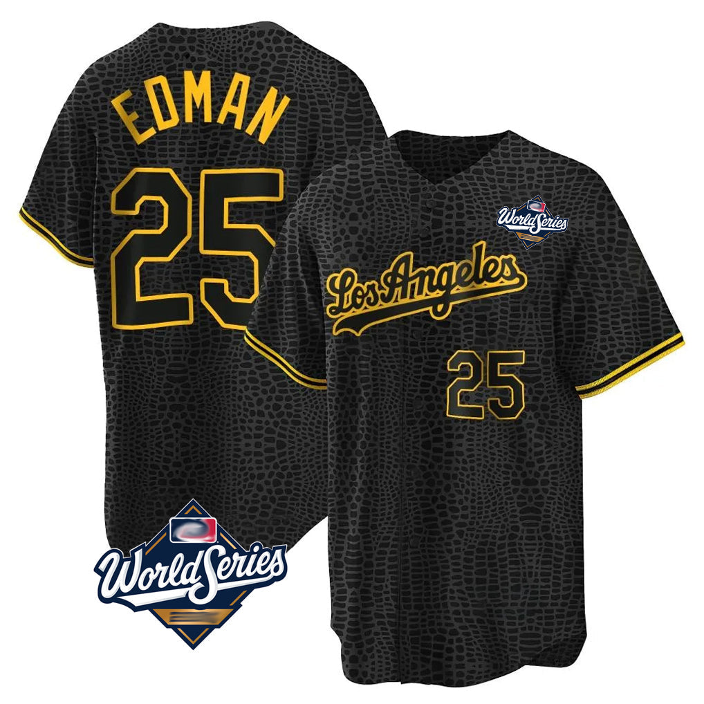 kiarac LA.Dodgers #25 Tommy Edman Player Black World Series Snake Skin City Game Home Stitched Jerseys