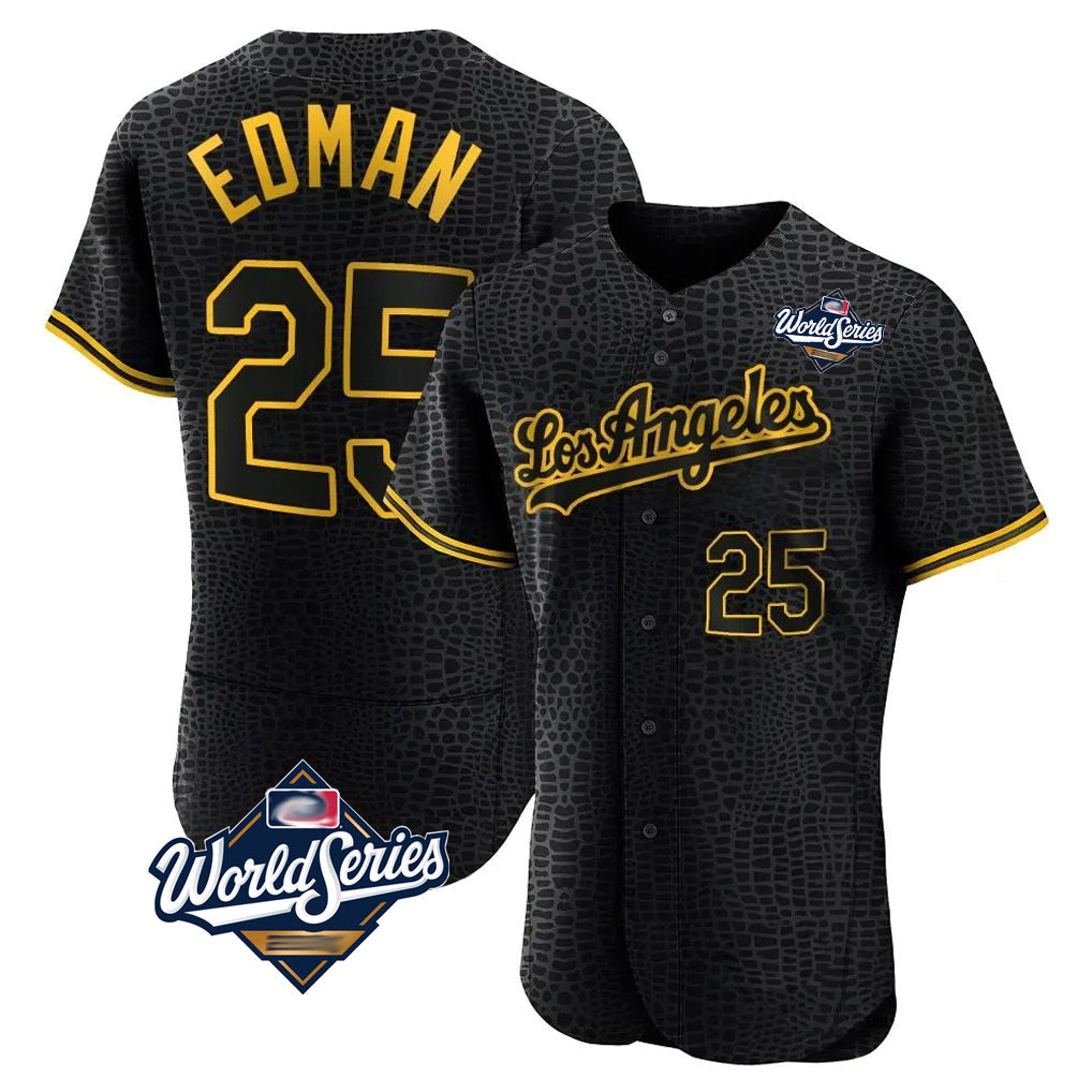 kiarac LA.Dodgers #25 Tommy Edman Player Black World Series Snake Skin City Limited Elite Home Stitched Jerseys
