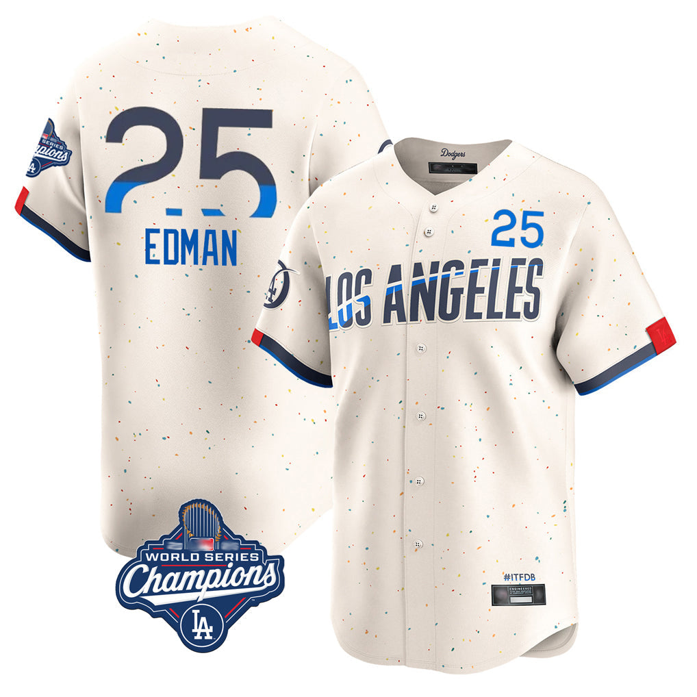 kiarac LA.Dodgers #25 Tommy Edman Player Cream World Series Meet City Connect Limited Home Stitched Jerseys