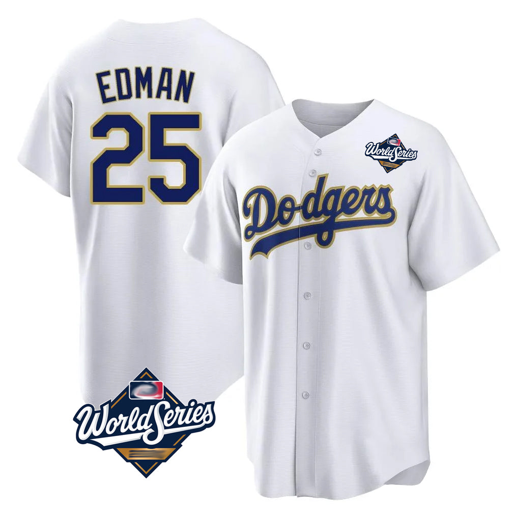 kiarac LA.Dodgers #25 Tommy Edman Player Gold White World Series 2026 Collection Stadium Game Stitched Jerseys