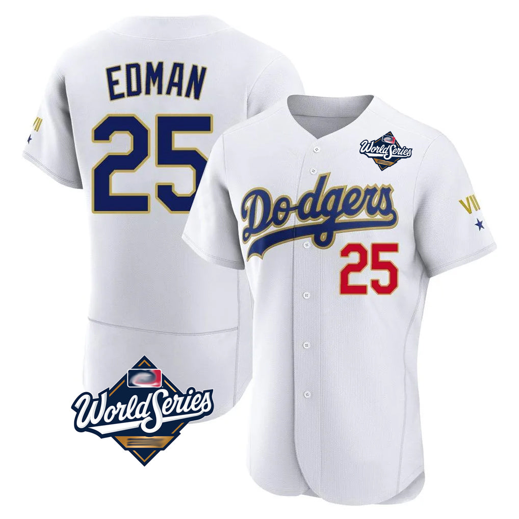 kiarac LA.Dodgers #25 Tommy Edman Player Gold White World Series 2026 Collection Stadium Limited Elite Stitched Jerseys