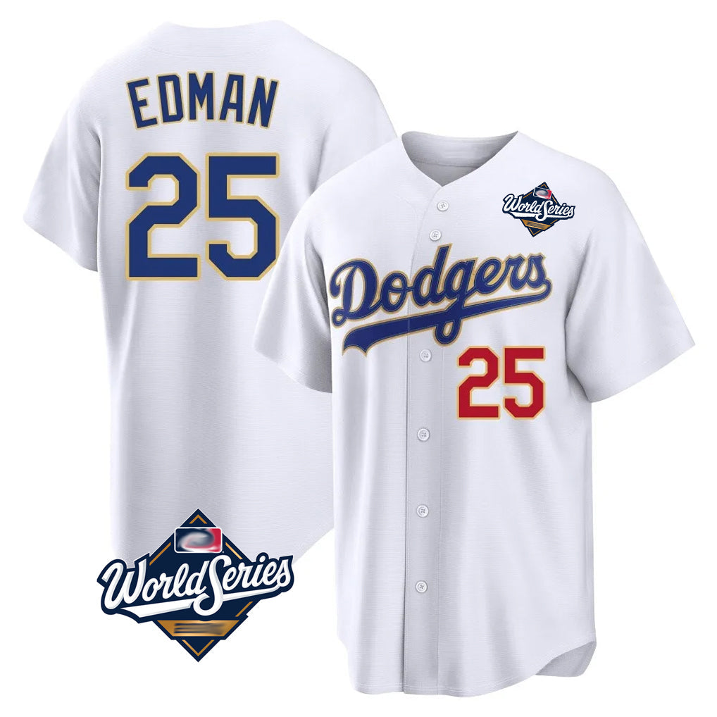 kiarac LA.Dodgers #25 Tommy Edman Player Gold White World Series 2026 Collection Stadium Limited Stitched Jerseys