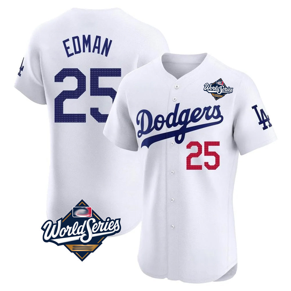 kiarac LA.Dodgers #25 Tommy Edman Player Gold White World Series Limited Elite Home Stitched Jerseys