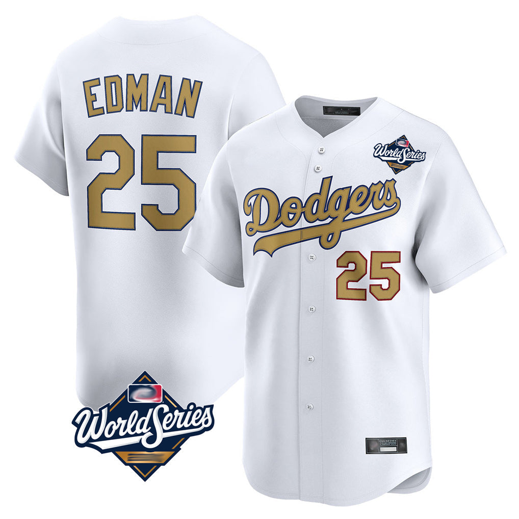 kiarac LA.Dodgers #25 Tommy Edman Player Gold World Series Collection Limited Home Stitched Jerseys