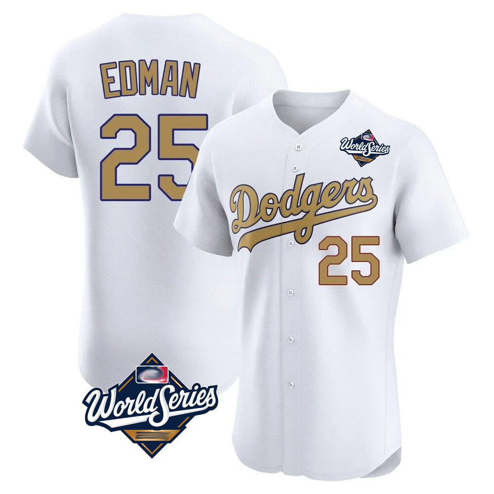 kiarac LA.Dodgers #25 Tommy Edman Player Gold World Series Limited Elite Home Stitched Jerseys