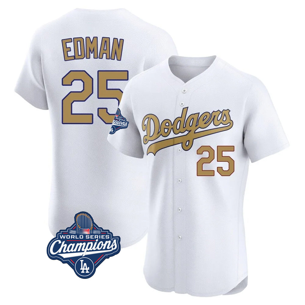 kiarac LA.Dodgers #25 Tommy Edman Player Gold World Series Meet Limited Elite Home Stitched Jerseys